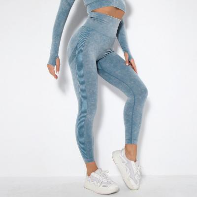 China Acid pants dropshipping new arrivals women gym breathable seamless butt fitness high waisted workout wash yoga leggings crack! crack! for sale