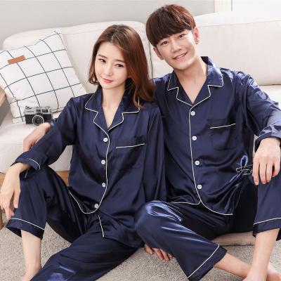 China QUICK DRY Women's Dropshipping Couples Satin Sleepwear Classic Mens Long Sleeve Pajamas With Pants Sleepwear Loungewear Pajama Set for sale