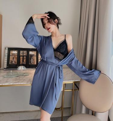 China Nightgown 2022 High Quality Sexy Civilian Soft Silk Fabric Women's 2pcs Sets New Arrival Wedding Dress QUICK DRY for sale