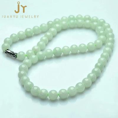 China Women's CLASSIC Jewelry Natural Jade Round Brilliant Cut Emerald Stone Bead Green Necklace for sale