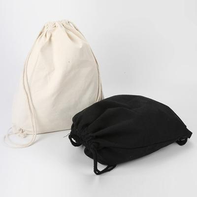 China Rope handle custom printed eco-friendly black organic cotton canvas small drawstring bag with double string for sale