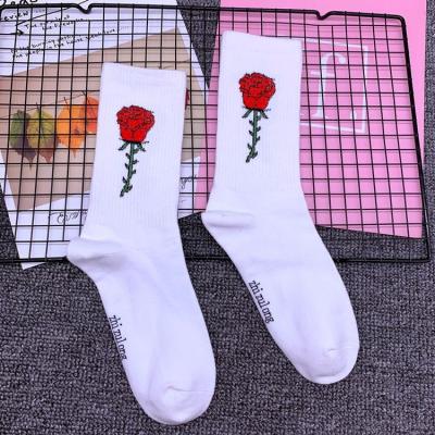 China New Antibacterial Letter Sports Hip Hop Street Rose Socks OEM SOCKS Design Your Own Calcetines Socks for sale