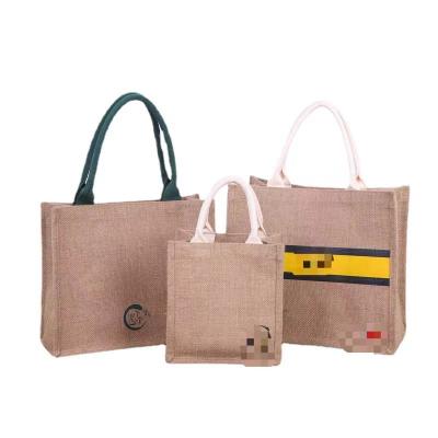 China Eco-Friendly Wholesale OEM Customized Printed Eco-Friendly Fashion Beach Tote Jute Handbag Reusable Shopping Bag With Zipper Customer Logo for sale