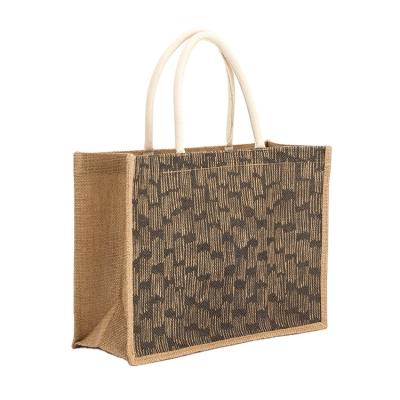 China Wholesale Eco-Friendly OEM Customizing Printed Eco-friendly Fashion Beach Tote Jute Handbag Reusable Shopping Bag With Zipper Customer Logo for sale