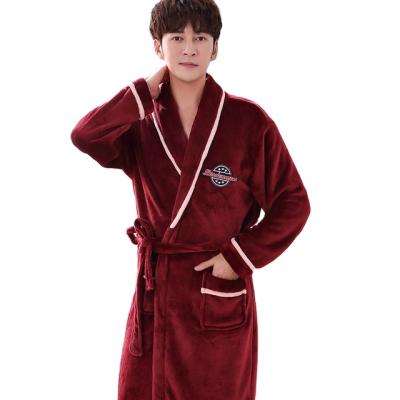 China High Quality QUICK DRY Microfiber Flannel Velvet Bathrobe Sleep Robe Cloth For Coral Fleece Pajamas Bath Robe Men's Shawl Collar Couple for sale