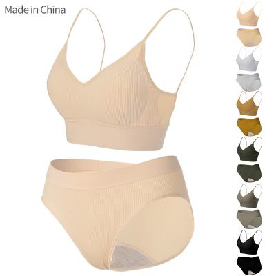 China Cheap Nylon Spandex/Wholesale No Steel Ring Seamless Breast Wrap Underwear Set Solid Color Girl Sports Yoga Bra Threaded Bra Sets for sale