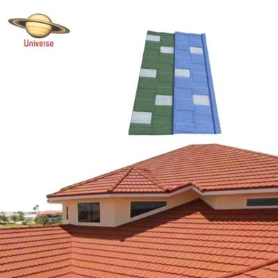 China Modern Favorable Alu Zinc 1340*420mm Shingle Roof Beautiful Appearance 0.4mm Steel Stone Coated Roofing Tile for sale