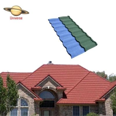 China Modern Material Anti Fingerprint 0.45mm Thickness Long Life Weather Roofing Colored Stone Coated Metal Roof Tiles for sale