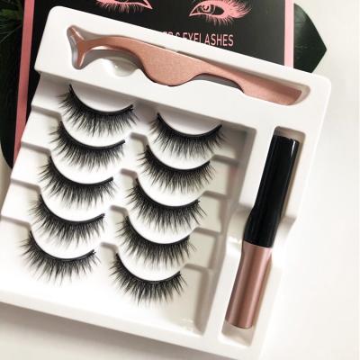 China Long Natural Liquid Magnetic Eyelash Liner Five Magnets Five Pairs Magnetic False Eyelashes Mixed Set Tweezers for sale