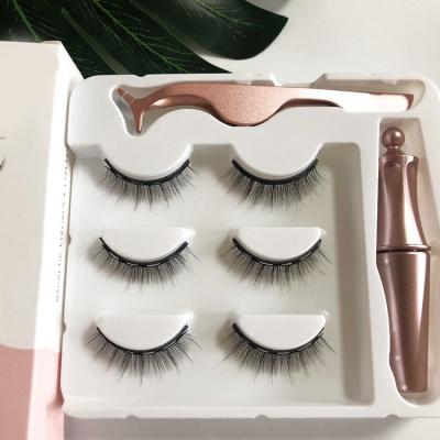 China Natural Long 3 Pairs / 1 Pair 2 Pair Magnetic Eyelashes And Magnetic Eyeliner Kit for sale