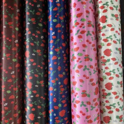 China Strawberry Print Breathable Satin Colored Fabric for sale