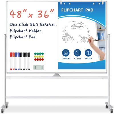 China Large School Hooks And Pen Tray Movable Standing Dry Erase Flipchart Magnetic Education Learning White Board Folding Whiteboard With Stand for sale