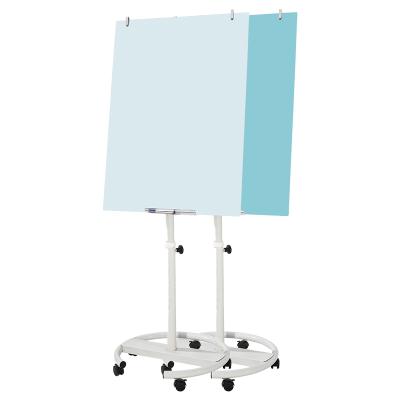 China Movable mobile hooks and pen tray glassboard scaffolding teaching magnetic glass whiteboard with stand for sale