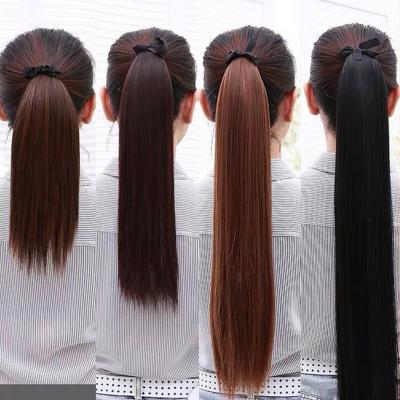 China Long Straight Curly Curly Ponytails Wrap Around Ponytail Clip In Natural Hair Extensions Wig Headwear 613 Synthetic Hair Ponytail for sale