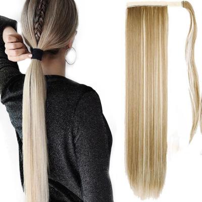 China Long Straight Curly Loop Extensions 613 Wrap Around Clip In Pony Tail Fake Hair Extension Heat Resistant Synthetic Ponytail Hair for sale