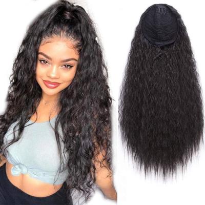 China Long Curly Straight Ponytail Private Curly Wave Hair Piece Clip In Synthetic Ponytail Hair Extensions Long Drawstring Extension For Black Women for sale