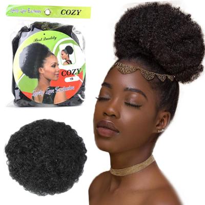 China Wholesale High Temperature Synthetic Messy Curly Drawstring Short Afro Curly Ponytail Bun Afro Blow Fiber Curly Clip In On Synthetic Hair Buns Hair With Package for sale