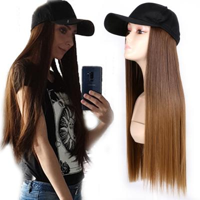 China Wholesale Hot Straight Long Straight Baseball Cap With Hair Extension 22 Inch Synthetic Cap Wig For Women Girl Cosplay Wigs 260g for sale