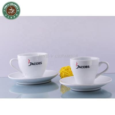 China Custom Viable White Embryo Porcelain Espresso Ceramic Coffee Cup And Saucer Small Capacity Sets With Color Decal for sale