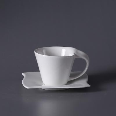 China Special Viable Wholesale Customized Logo Shaped White Ceramic Coffee Cup And Saucer Sets Bone China Porcelain Cups for sale