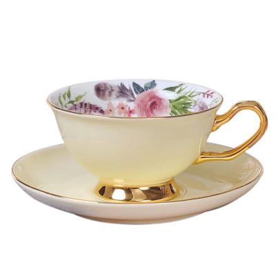 China 210ML Viable Nordic Luxury Gold Rim Color Glazed Ceramic Coffee Tea Cup And Saucer Set For Amazon Store for sale