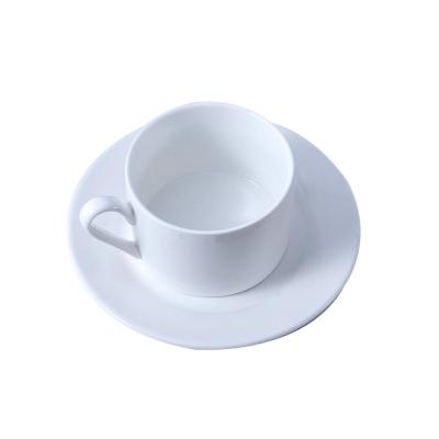 China Pure White Promotion Gifts Stocked Ceramic Coffee Cup And Saucer Set Porcelain Cup Tea for sale