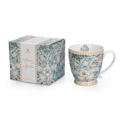 China Customized Logo Elegant Sustainable LuxuryGarden Floral Ceramic Coffee Tea Flower Cups Porcelain Footed Mugs for sale