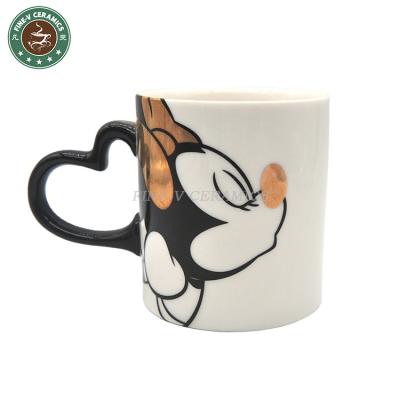 China Viable Wholesale Creative Custom Cartoon Minnie Mouse Porcelain Animal Mickey Mouse Ceramic Tea Mugs Gold Decal Coffee Mug for sale