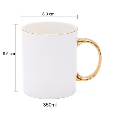 China Custom wholesale fine china plated logo gold rim line workable metal white ceramic coffee mug with gold handle for sale