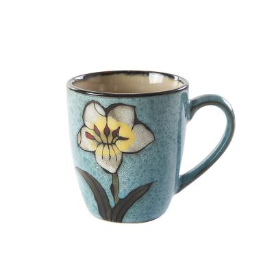 China Custom Korean hand-painted creative ceramic cup simple water viable fine porcelain cup 350ml for sale