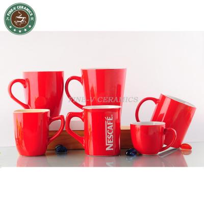 China Viable Wholesale Simple Red Luster Square Shape Customized Ceramic Promotional Coffee Mug With Logo Nestle Porcelain Mugs for sale