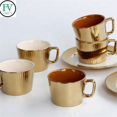 China Sustainable Ins Nordic Style Luxury Gold Plated Ceramic Tea Cup Mug For Drinkware Coffee Mugs Eco-friendly stonewave for sale