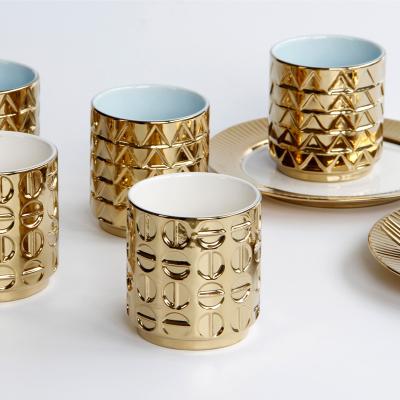 China European Western Luxury Electroplating Ceramic Cup Sustainable Embossed Pattern Gold Water for sale