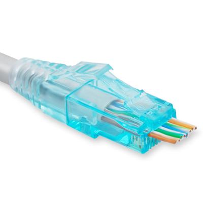 China Cable Customized Colored Single UTP Line Pass Through RJ45 Cat6 Plug Connector For Unshielded Cat6 Ethernet Cable for sale