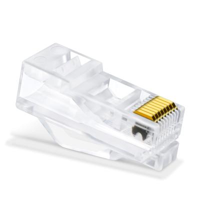 China Bending cable lan cable utp cat5e rj45 8p8c 94 transparent modular plug v2 connector with gold plated 50u for sale