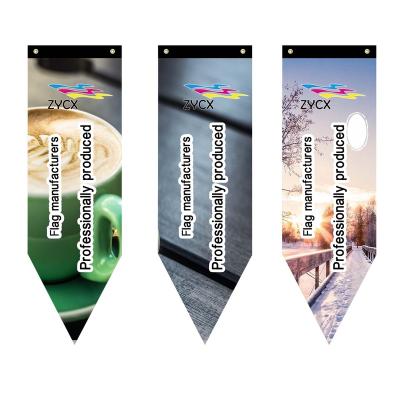 China Single and double side printed 100% hanging banner wholesale custom size shape pennant flags polyester triangle flag for sale