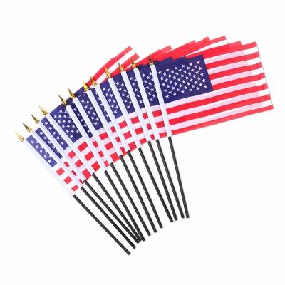 China Wholesale Advertising Hanging Printing Poly Mini American Hand Held Small Flagpole Wooden Country Waving Flag for sale