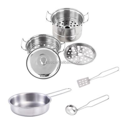 China Stainless Steel 8PCS Mini Kitchen Pots and Pans Stainless Steel Cookware Kitchenware Toys Cooking Set with Accessories for sale