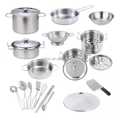 China 18PCS Stainless Steel Cooking Game Toy Stainless Steel Kid Kitchen Set Pretend Play Toy Set for sale