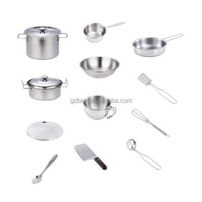 China Stainless Steel Kitchen 14pcs Kids Cooking Toy Set Kitchenware Play Set for sale