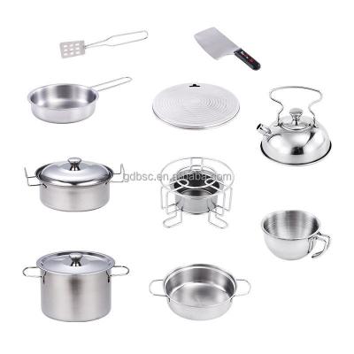 China Stainless Steel 12pcs Cooking Tools Toys Kitchen Play Set Happy Kitchen Toys for sale