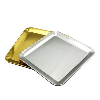 China Korean Style Dishes Tableware Stocked Rectangular Square Stainless Steel Serving Tray for sale