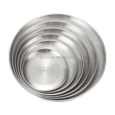 China Sustainable Barbecue Buffet Dishes Stainless Steel Dish Korean Golden Round Metal Round Serving Tray for sale