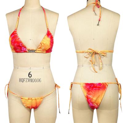 China 2022 New Fashion Women Swimwear Dye Tie Swimwear Hot Sexy Girl Thong Bikini Print Breathable Micro Swimwear for sale