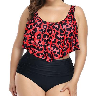 China Custom Leopard Ruffled Girls Swimwear Anti-UV Crease Swimwear Swimwear (Old) Plus Size Bikini For Fat Women for sale