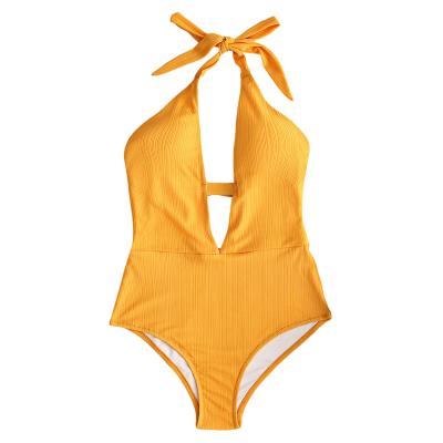 China Simple Color Breathable Anti-UV Bathing Swimsuits 2019 Fashion One Piece Bikini Swimsuit Swimwear for sale