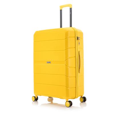 China The pp material is light yellow Trolley yellow suitcase bag travel luggage box travel luggage trolley for sale