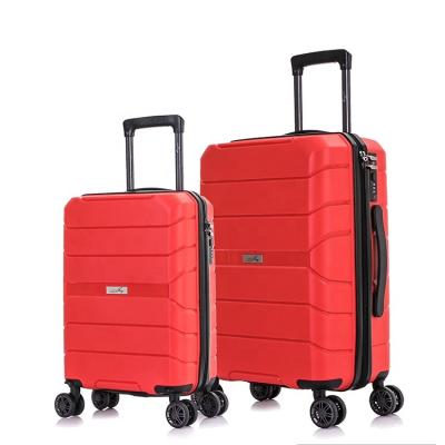 China PP material is wholesale high quality lightweight pp material spinner rolls red suitcase travel set suitcases luggage for sale