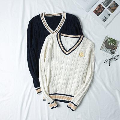 China Japanese school high school v neck cable knit design pullover sweater school uniform design for sale