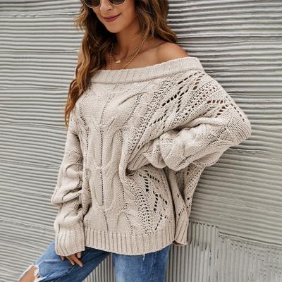 China Anti-wrinkle ladies loose sweater chunky oversized heavy cable knit off the shoulder winter sweater for women for sale